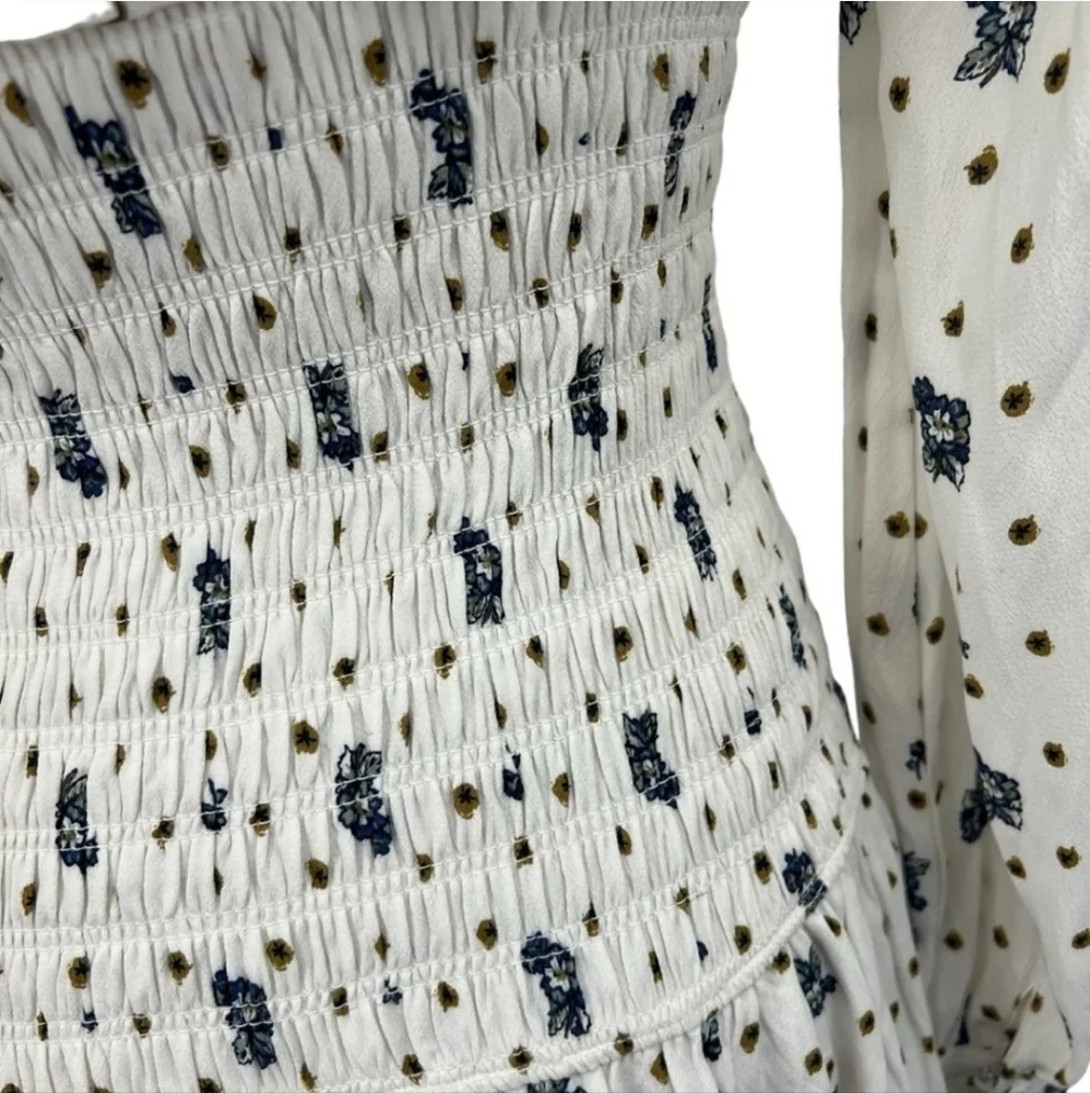 Free people Tea Combo Blue Flower Dress Long‎ Sleeves Women Size Medium - Picture 9 of 11